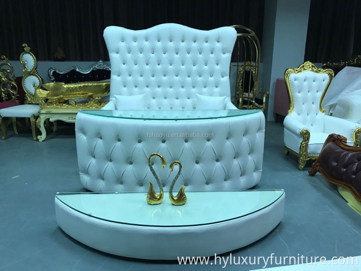 Wholesale High Back Double Throne Chair for Wedding, White and Gold Double Throne Chair Hotel Sofa Hotel Furniture 5 Set Antique